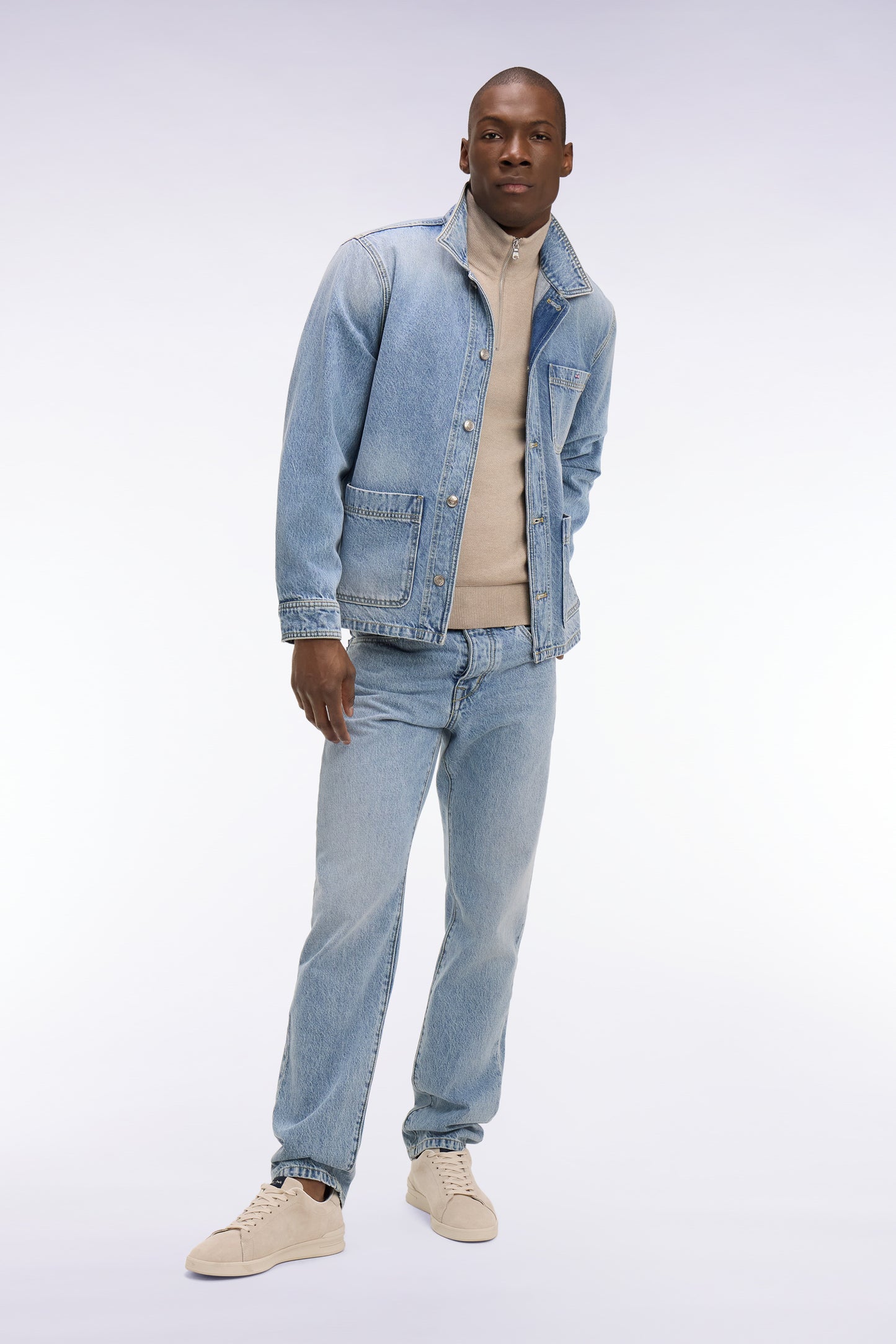 Veste worker en denim bleu délavé