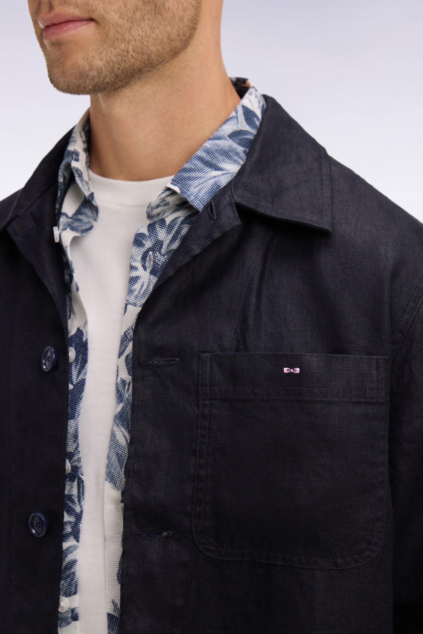 Surchemise en lin et coton marine