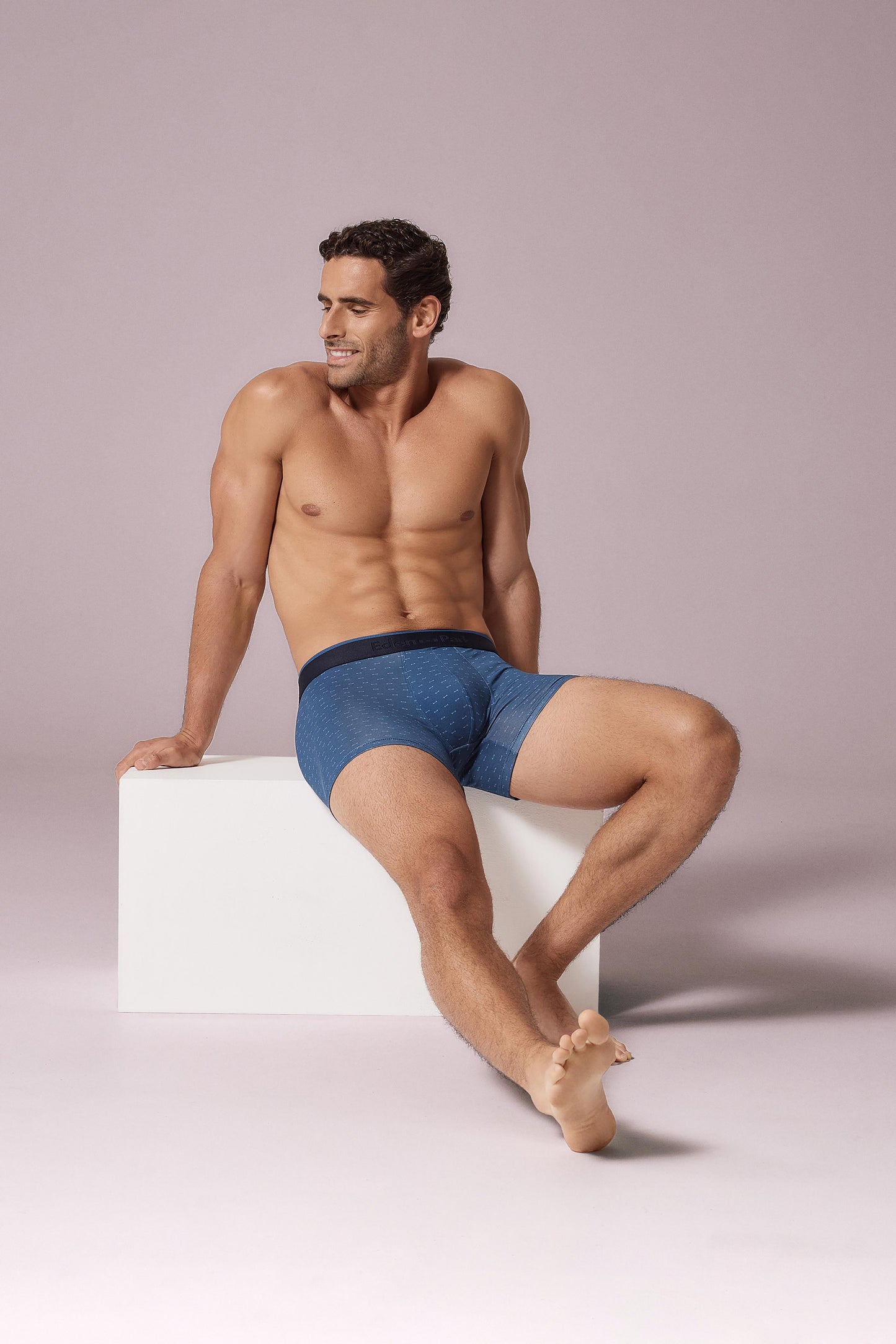 Boxer en jersey de coton stretch bleu à micromotifs nœuds papillon