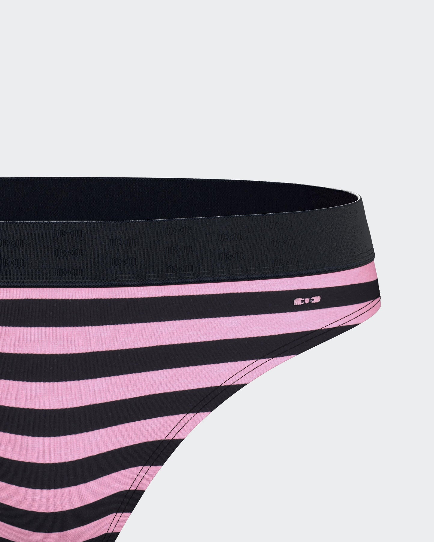 Culotte tanga en coton stretch rayé marine et rose