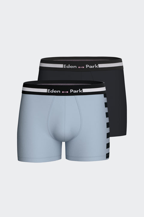 Lot de deux boxers en jersey de coton stretch marine et bleu ciel rayé - Image 2