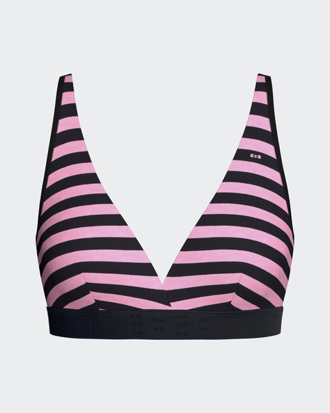 Navy and pink striped stretch cotton bra - Image 1