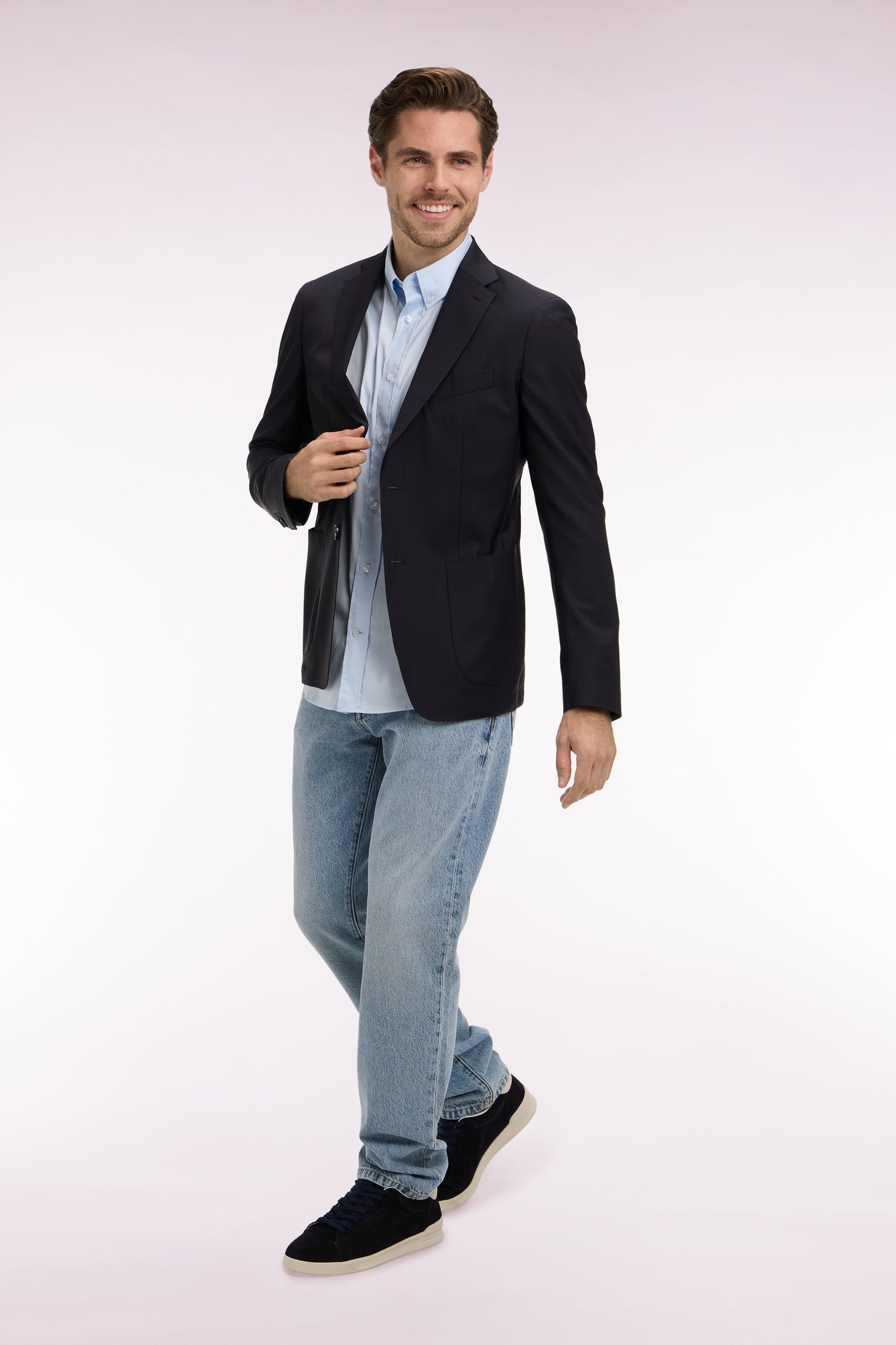 Navy recycled wool blend blazer jacket