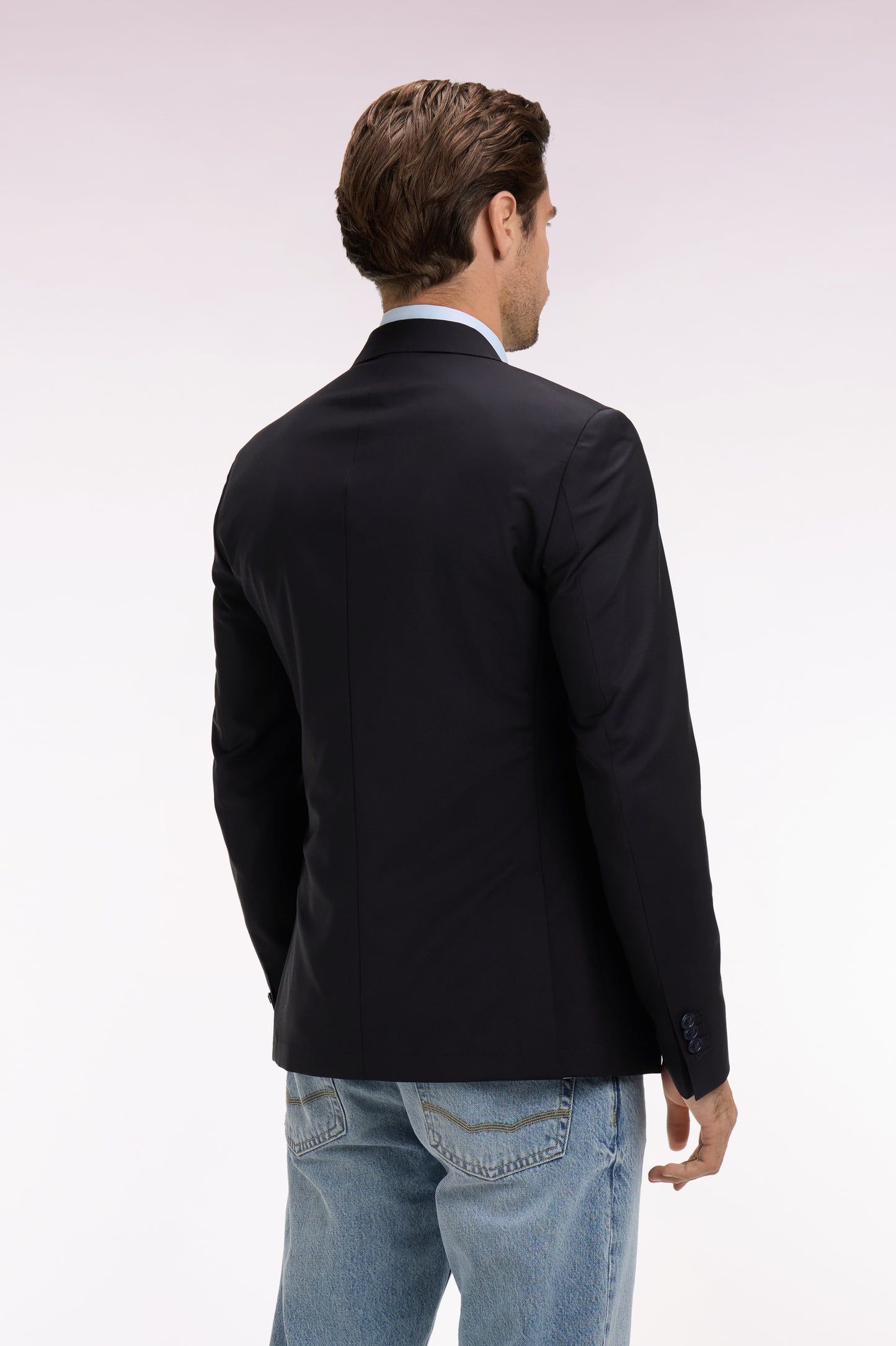 Navy recycled wool blend blazer jacket