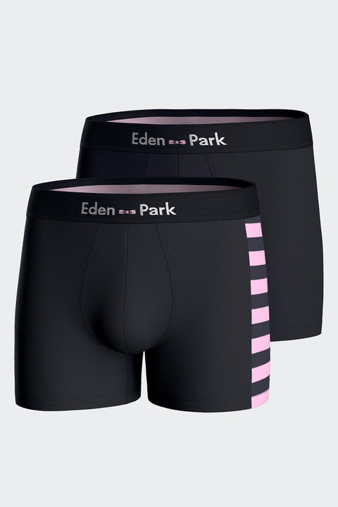 Set of 2 navy blue stretch cotton boxers with pink stripes - Image 1