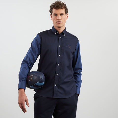 Chemise bleue colorblock avec broderies au dos - Image 1