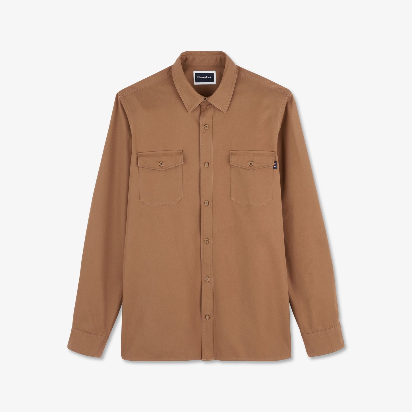 Chemise beige foncé unie en twill