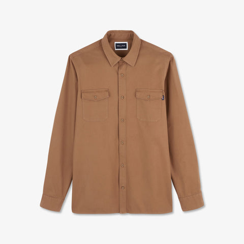 Chemise beige foncé unie en twill - Image 2