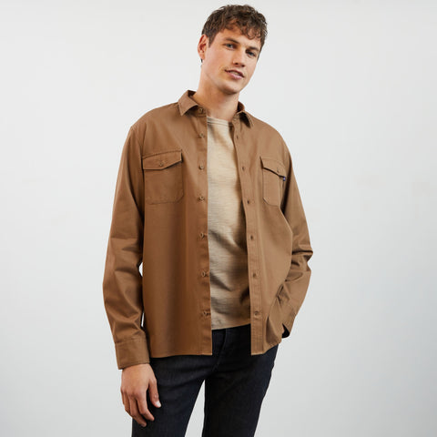 Chemise beige foncé unie en twill - Image 1