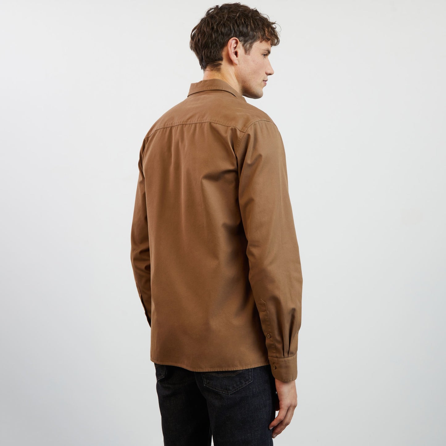 Chemise beige foncé unie en twill
