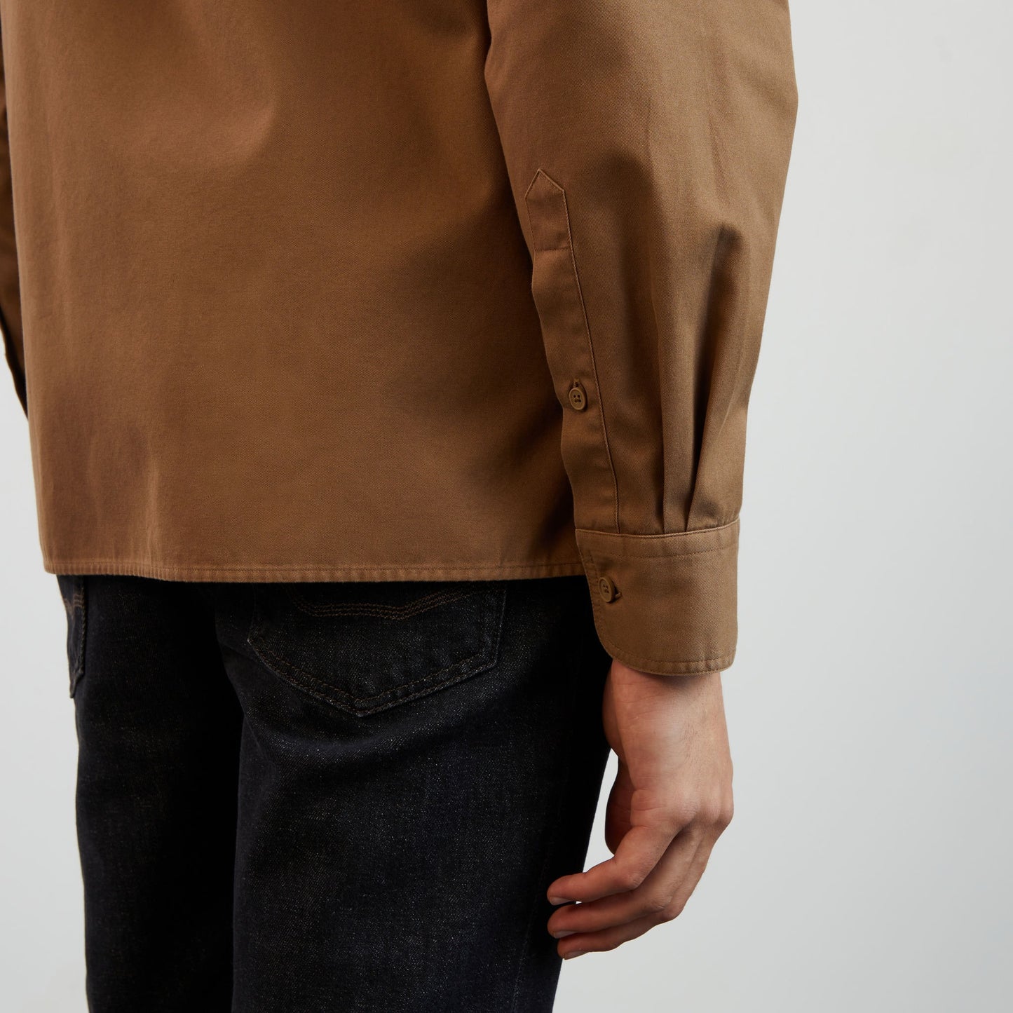 Chemise beige foncé unie en twill