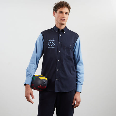 Chemise bleu colorblock à broderie n°10 - Image 1