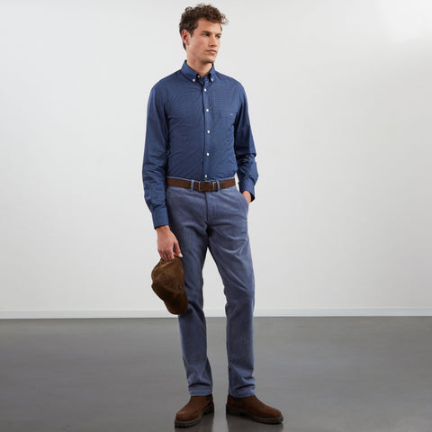 Chemise bleu foncé en popeline imprimé exclusif - Image 1