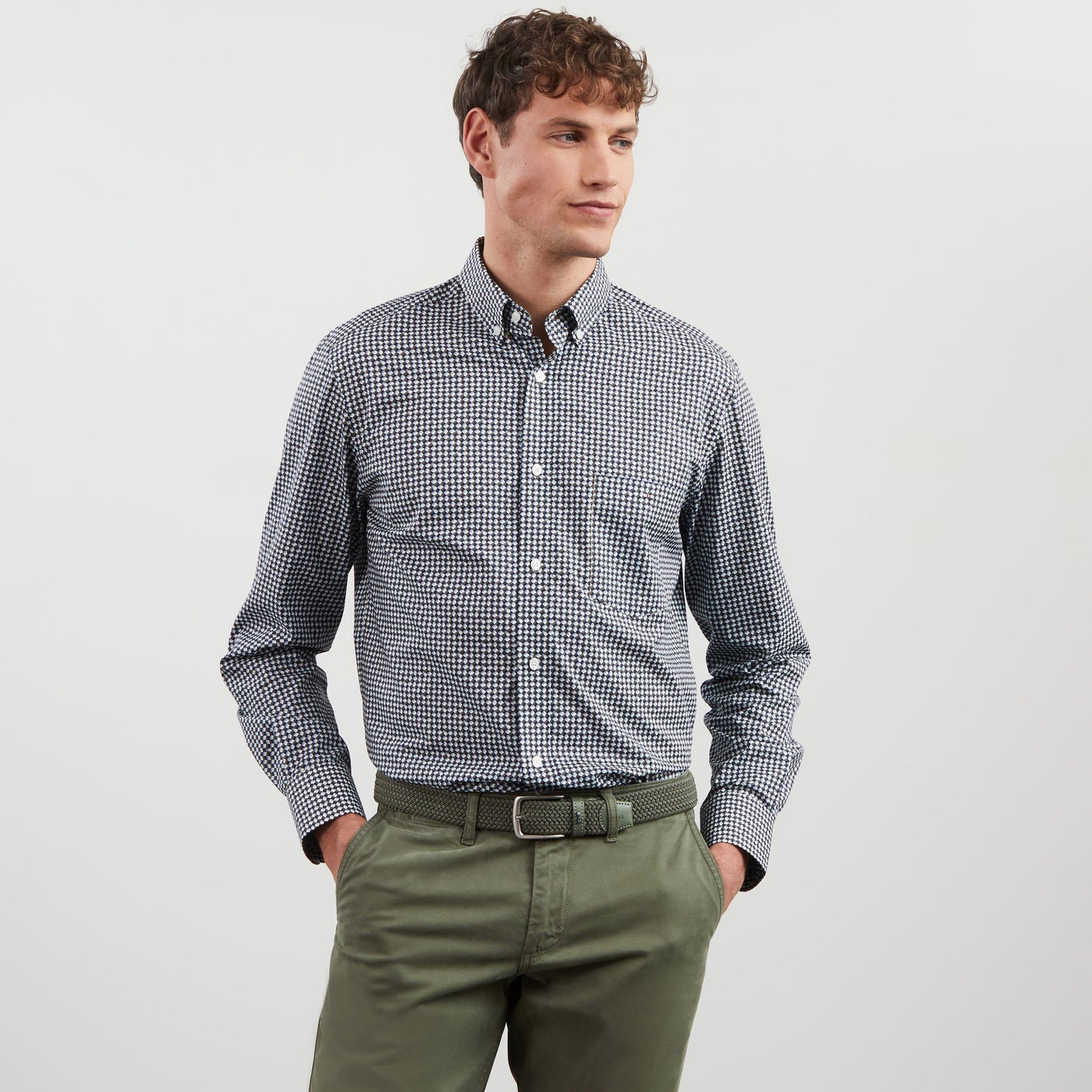 Khaki Pima cotton blouse with exclusive print