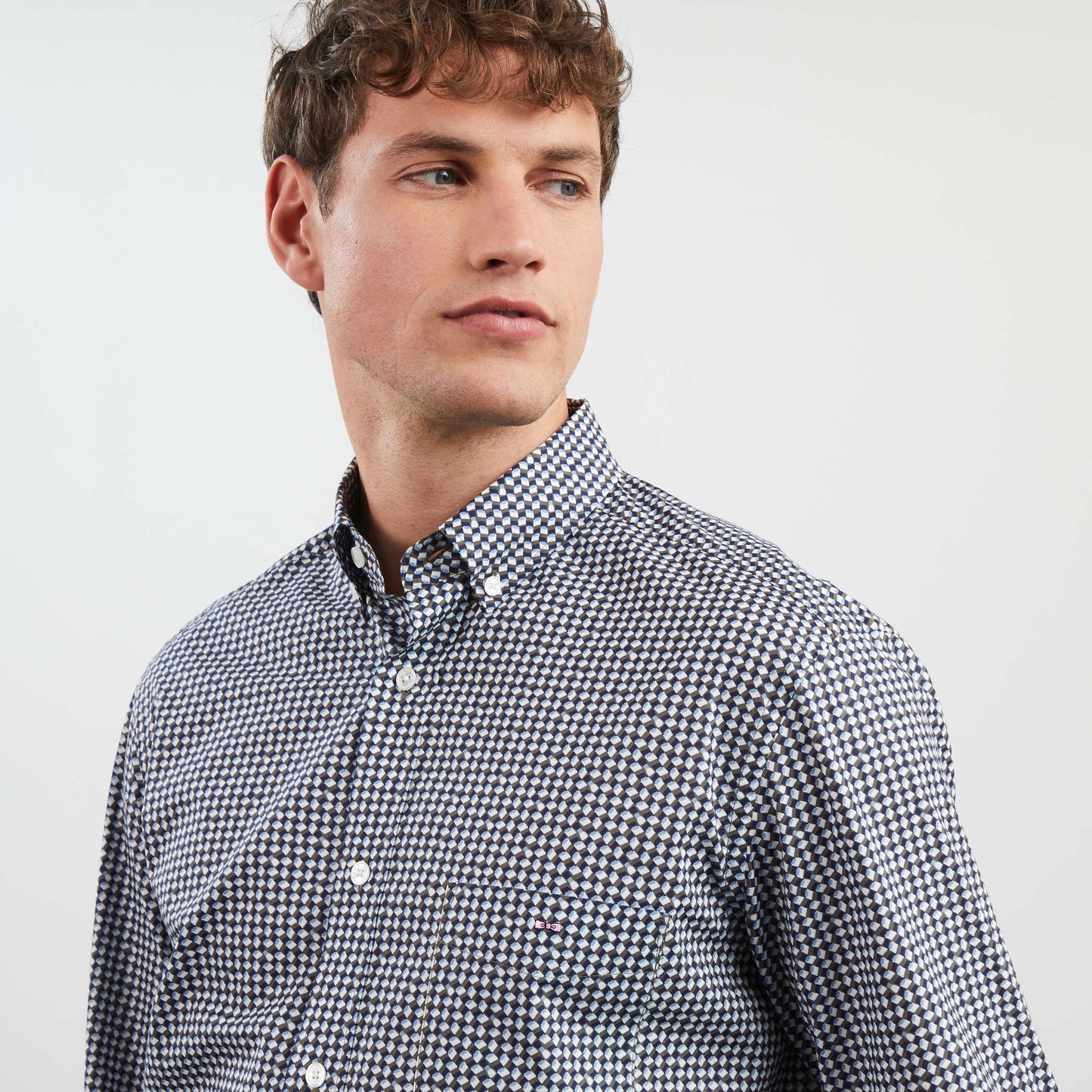 Khaki Pima cotton blouse with exclusive print