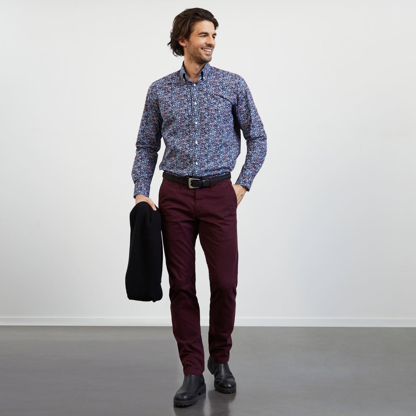 Chemise bleue imprimé exclusif fleuri