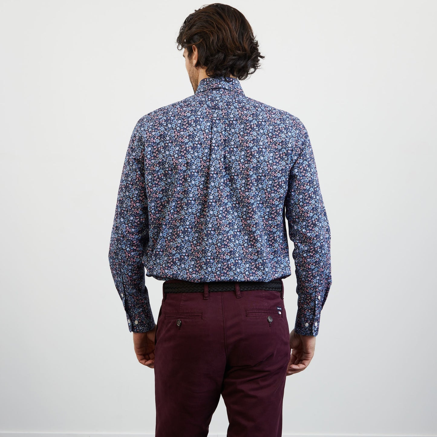 Chemise bleue imprimé exclusif fleuri