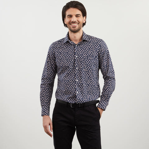 Chemise bleu marine imprimé exclusif fleuri - Image 3