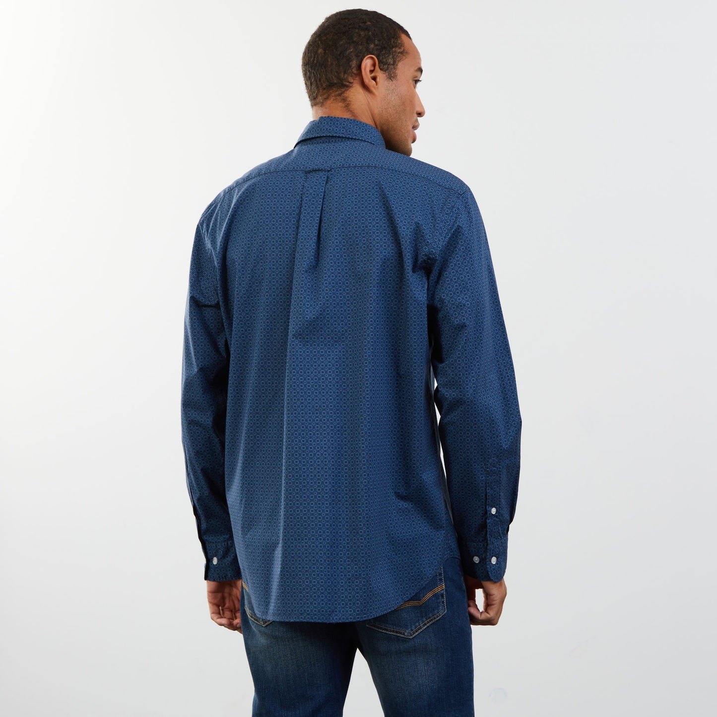 Dark blue shirt with geometric micro motifs