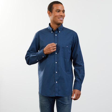 Chemise bleu foncé à micro-motif géométrique - Image 1