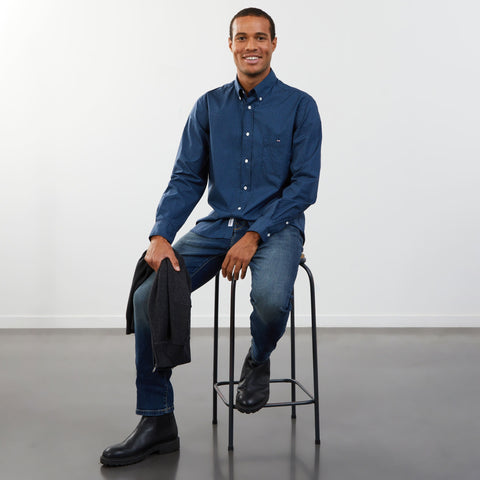 Chemise bleu foncé à micro-motif géométrique - Image 3