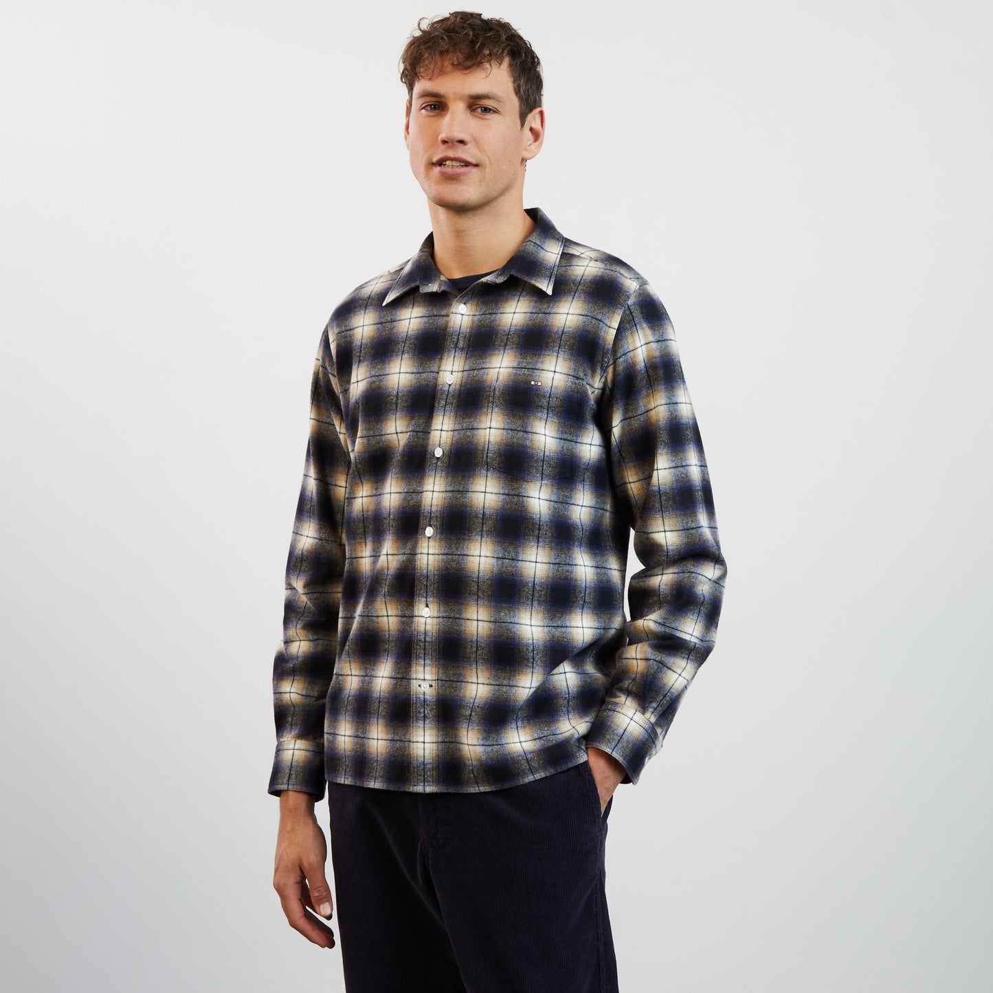 Dark blue chequered flannel shirt