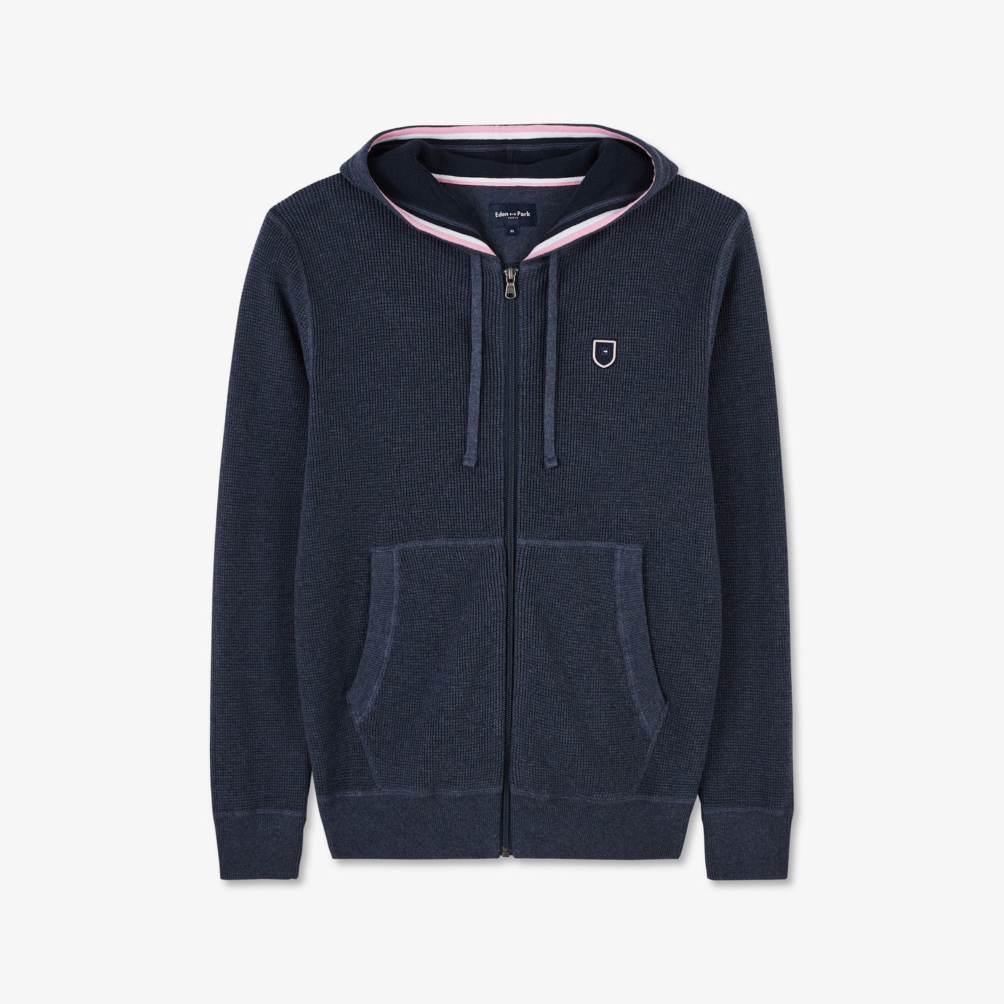 Navy blue waffle knit zipped cardigan