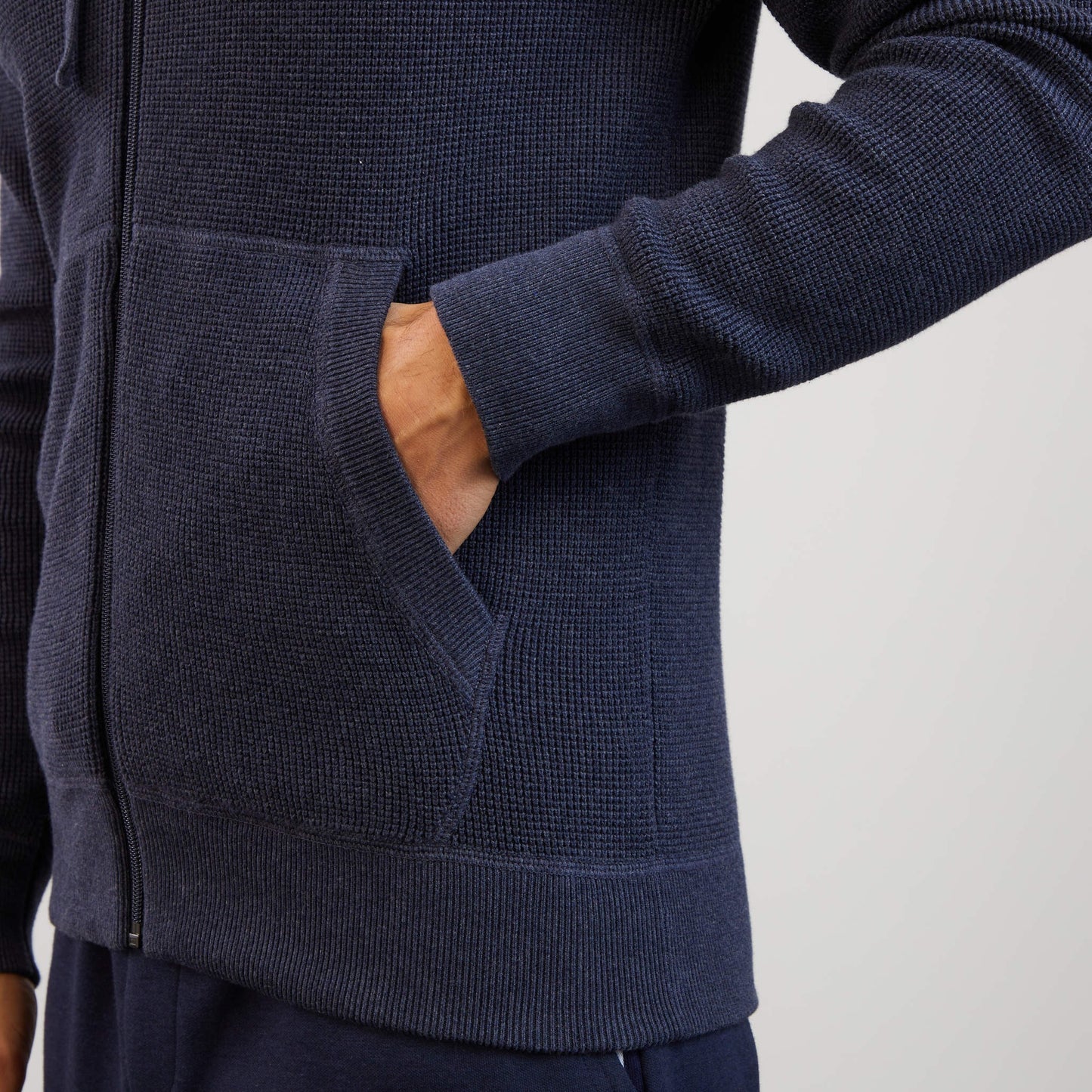 Navy blue waffle knit zipped cardigan
