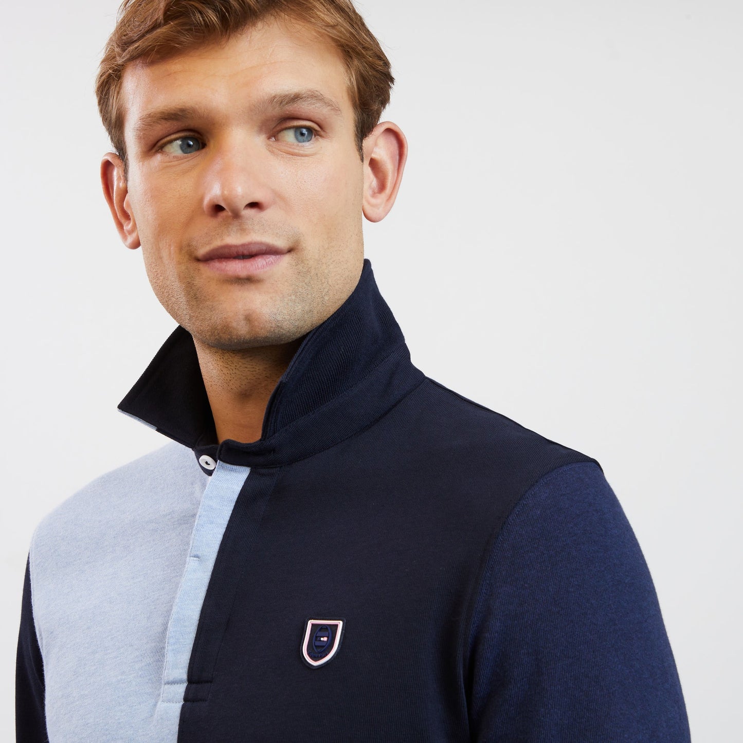 Blue long-sleeved colourblock rugby shirt