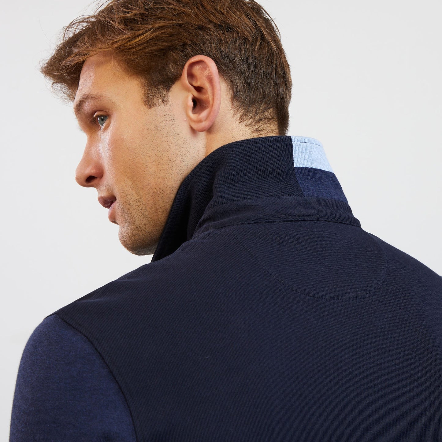 Blue long-sleeved colourblock rugby shirt