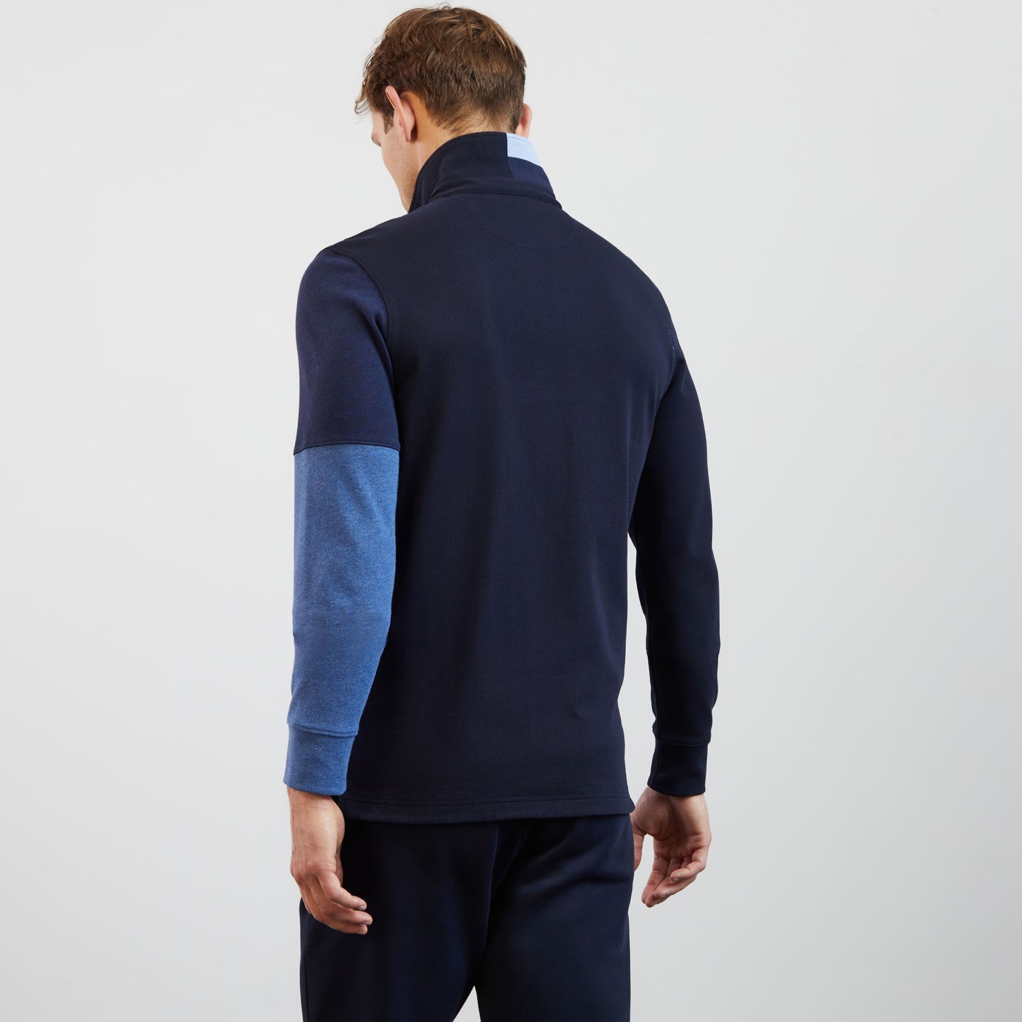 Blue long-sleeved colourblock rugby shirt