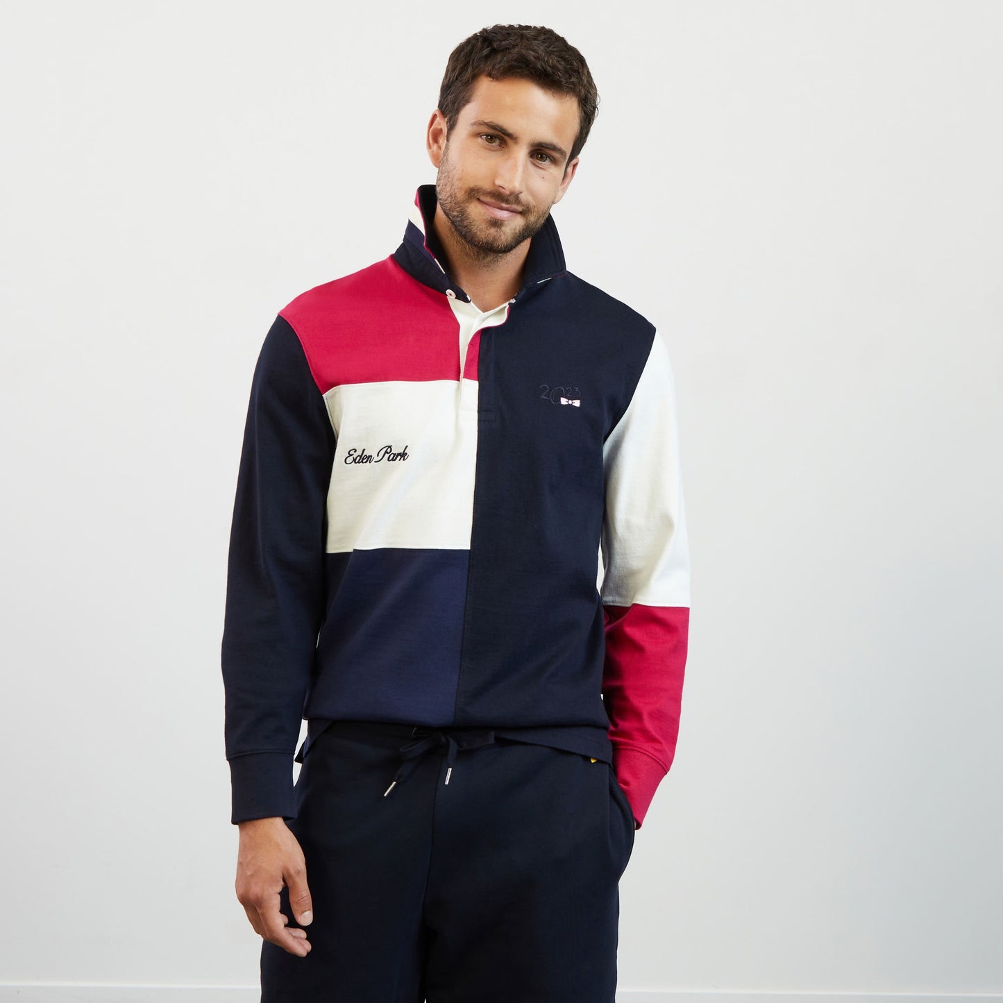 Dark blue colourblock rugby shirt with 2023 embroidery