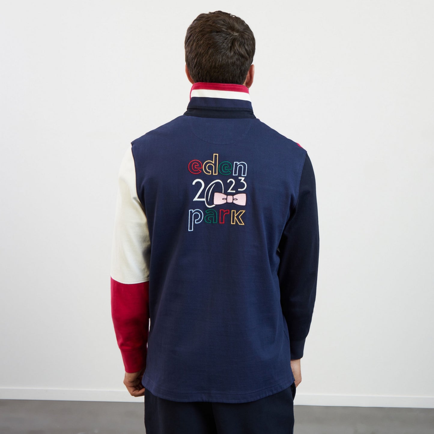 Dark blue colourblock rugby shirt with 2023 embroidery