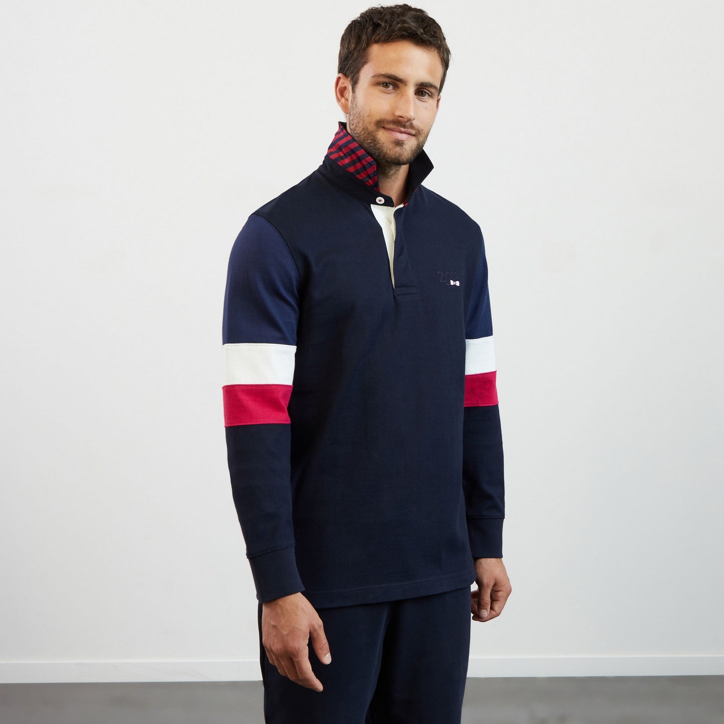 Maillot bleu foncé colorblock à broderie 2023