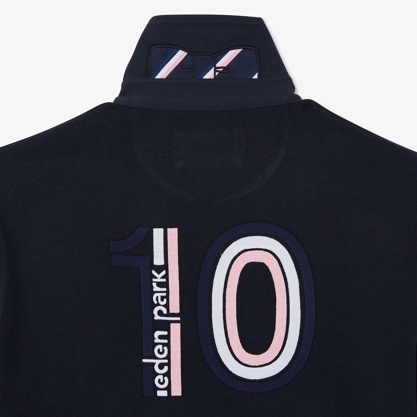 Maillot cerclé bleu foncé à broderie 10 dos