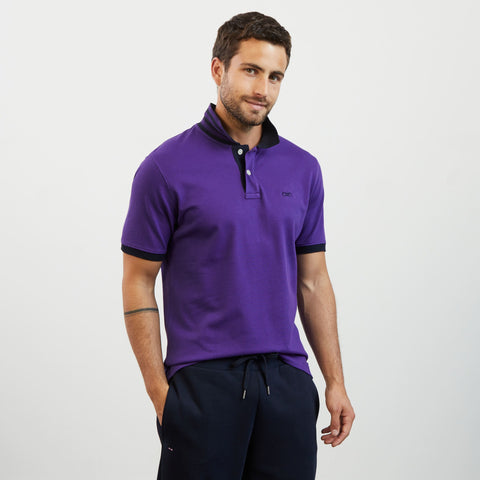 Purple short-sleeved slim-fit polo shirt with contrasting detail - Image 1