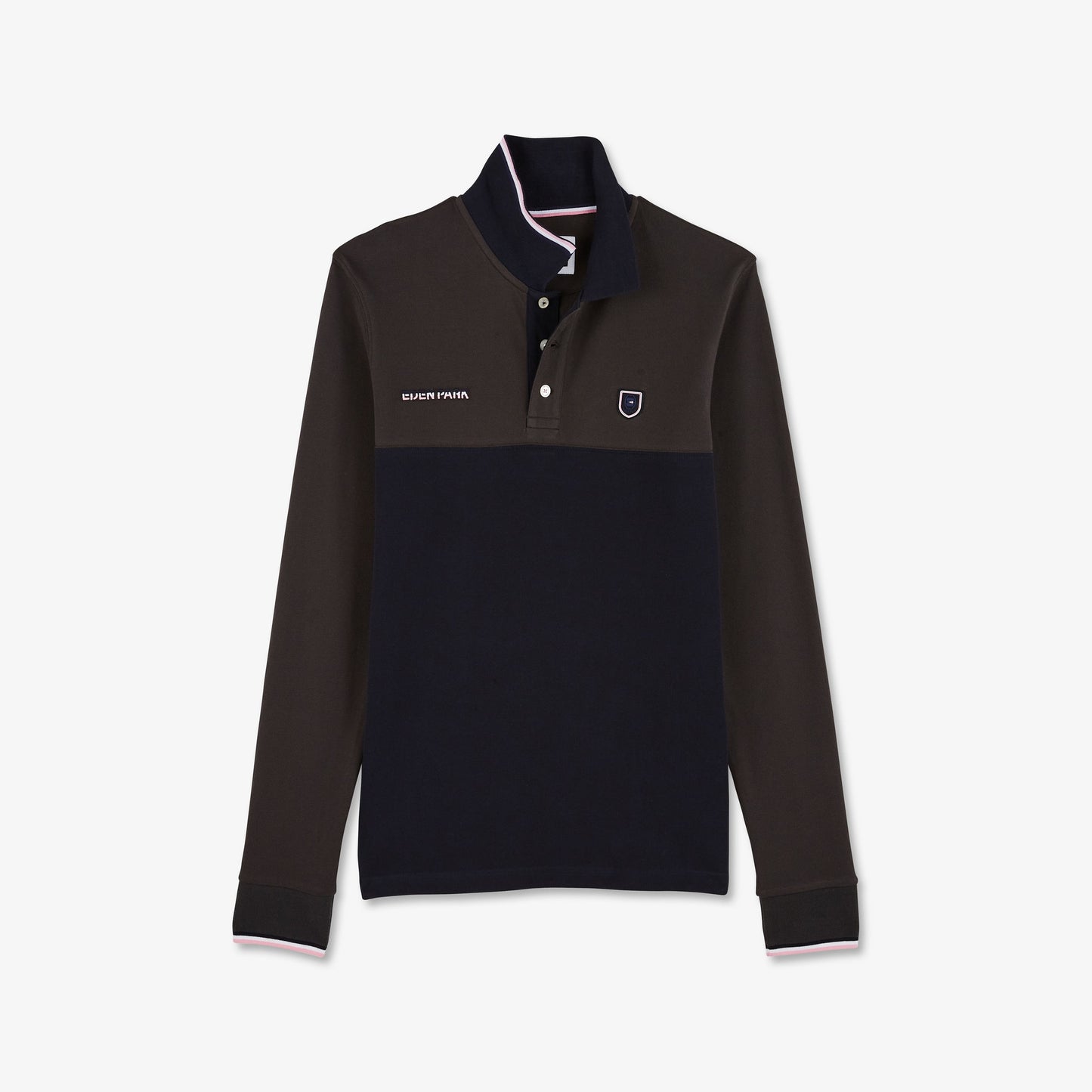 Dark brown colourblock polo shirt with Eden Park embroidery