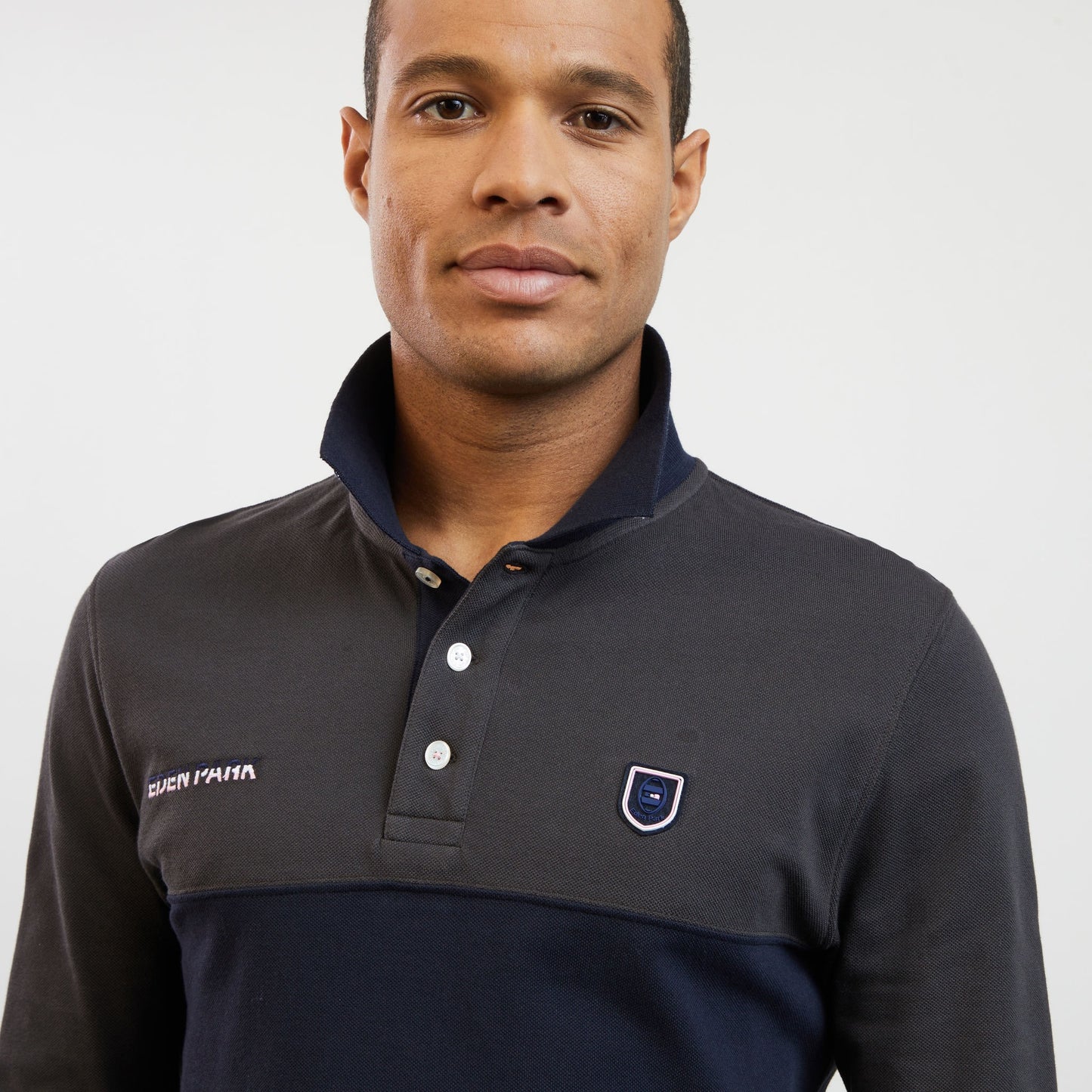 Dark brown colourblock polo shirt with Eden Park embroidery