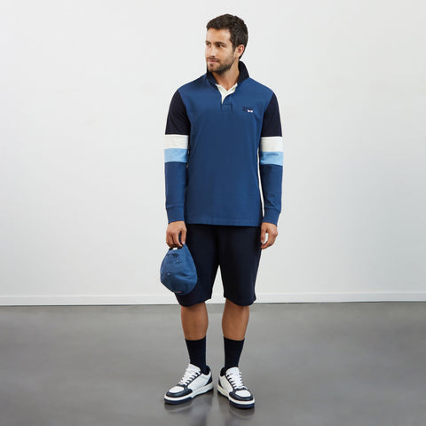 Polo bleu colorblock à broderies 2023 - Image 1