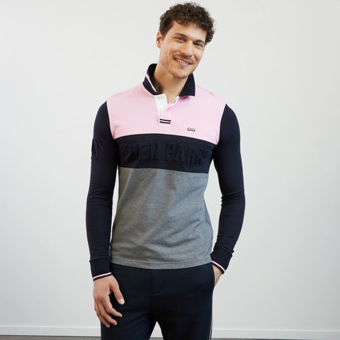 Pink colourblock polo shirt with Eden Park relief - Image 3