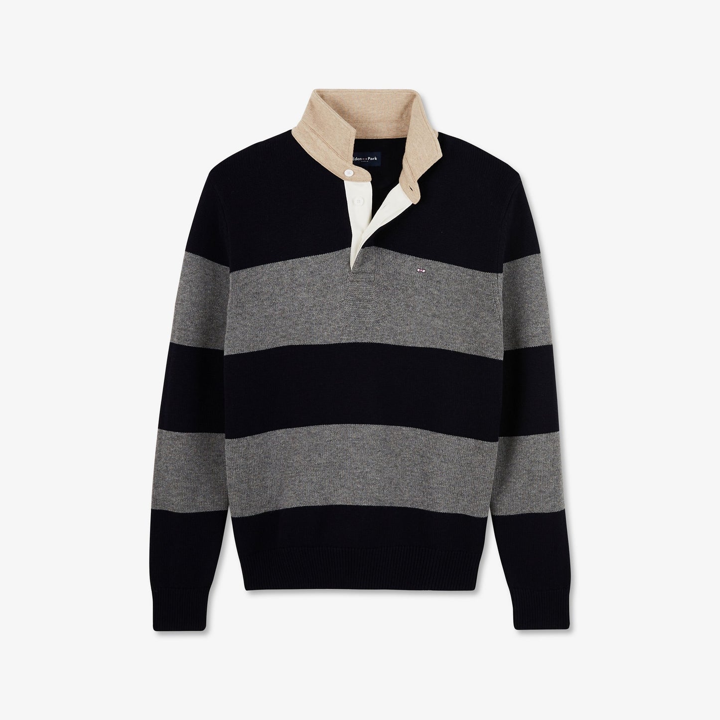Pull gris rayé à col polo