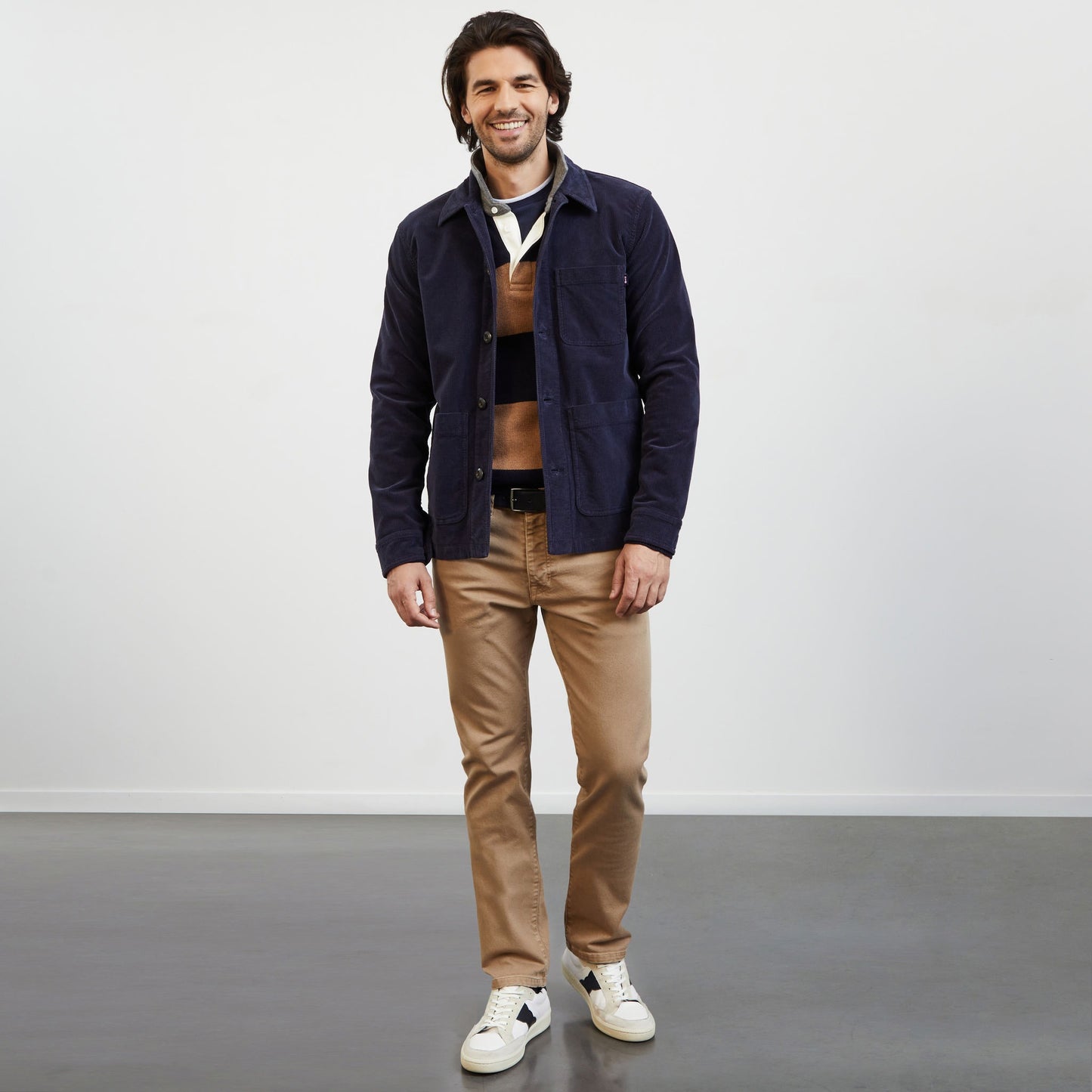 Brown striped polo-neck jumper