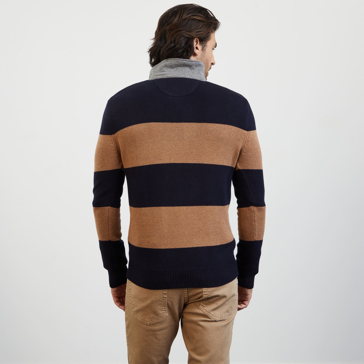 Brown striped polo-neck jumper