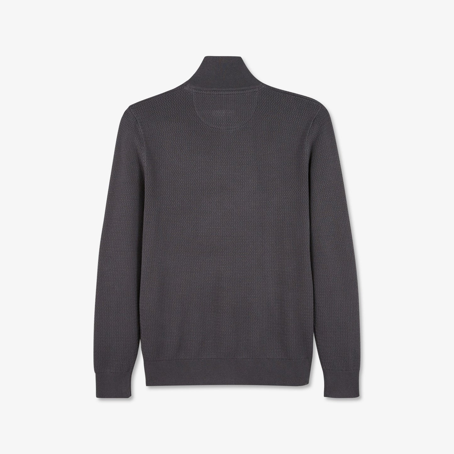 Dark grey zip-neck jumper in decorative cable knit
