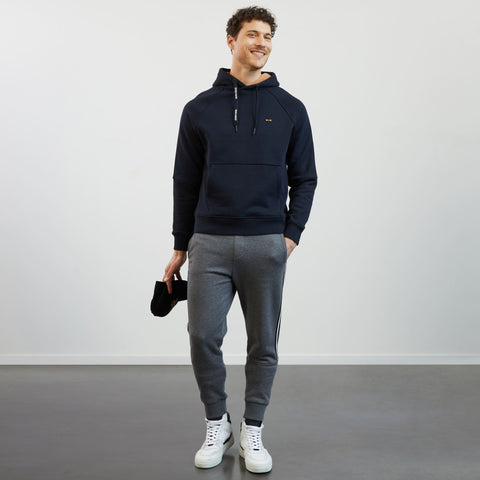 Sweat bleu foncé à capuche détails Eden Park flockés - Image 1