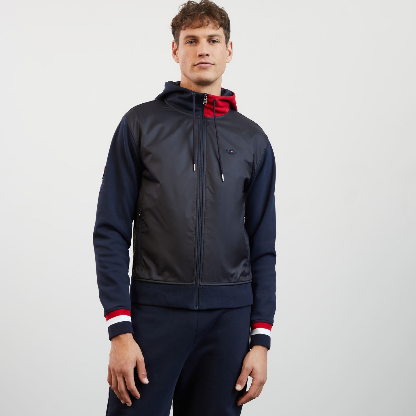Navy blue colourblock hooded zip sweatshirt
