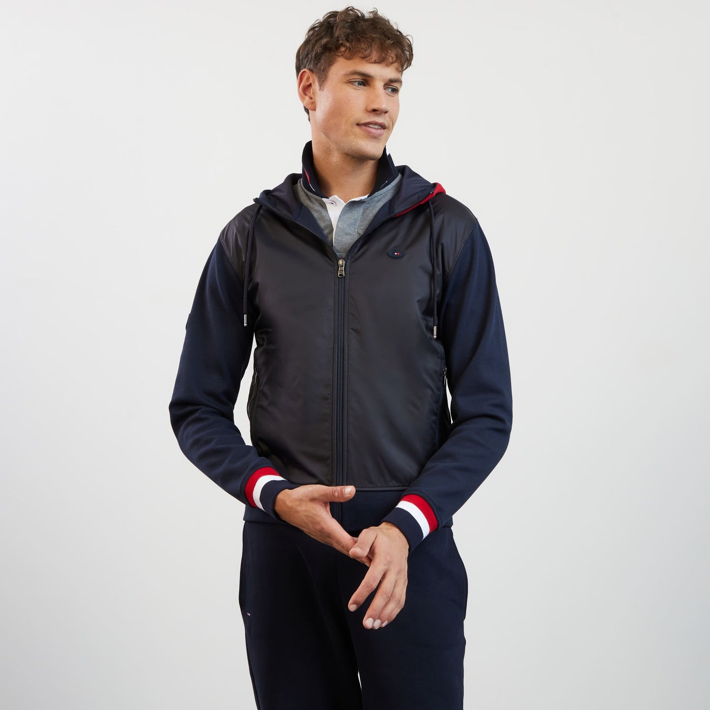 Navy blue colourblock hooded zip sweatshirt