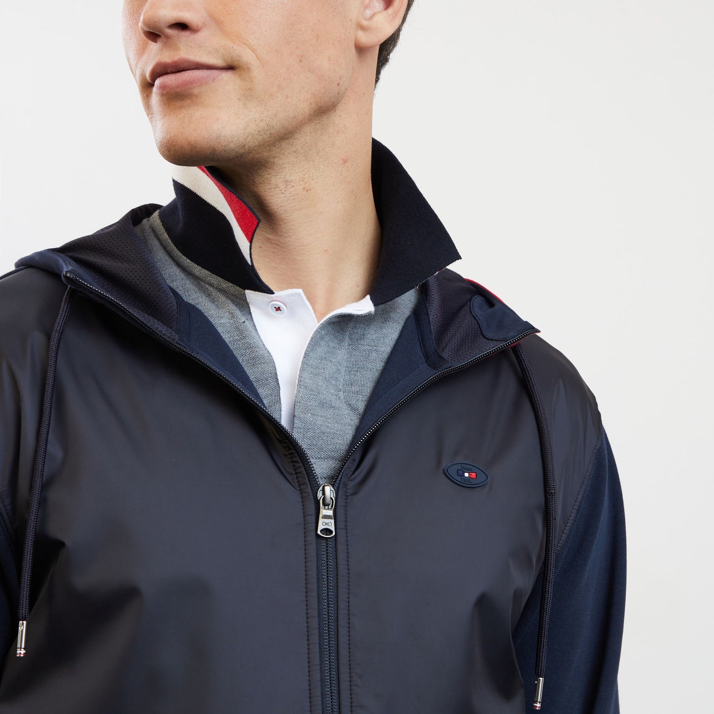 Navy blue colourblock hooded zip sweatshirt