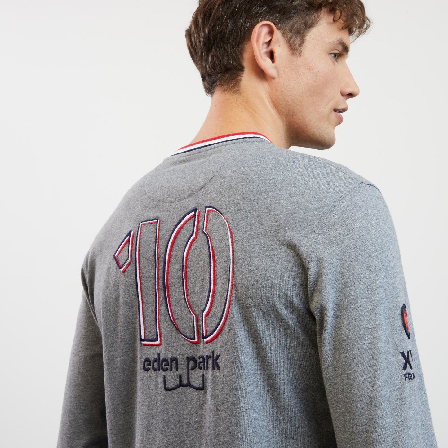 T-shirt gris manches longues détails broderies n°10 et XV de France