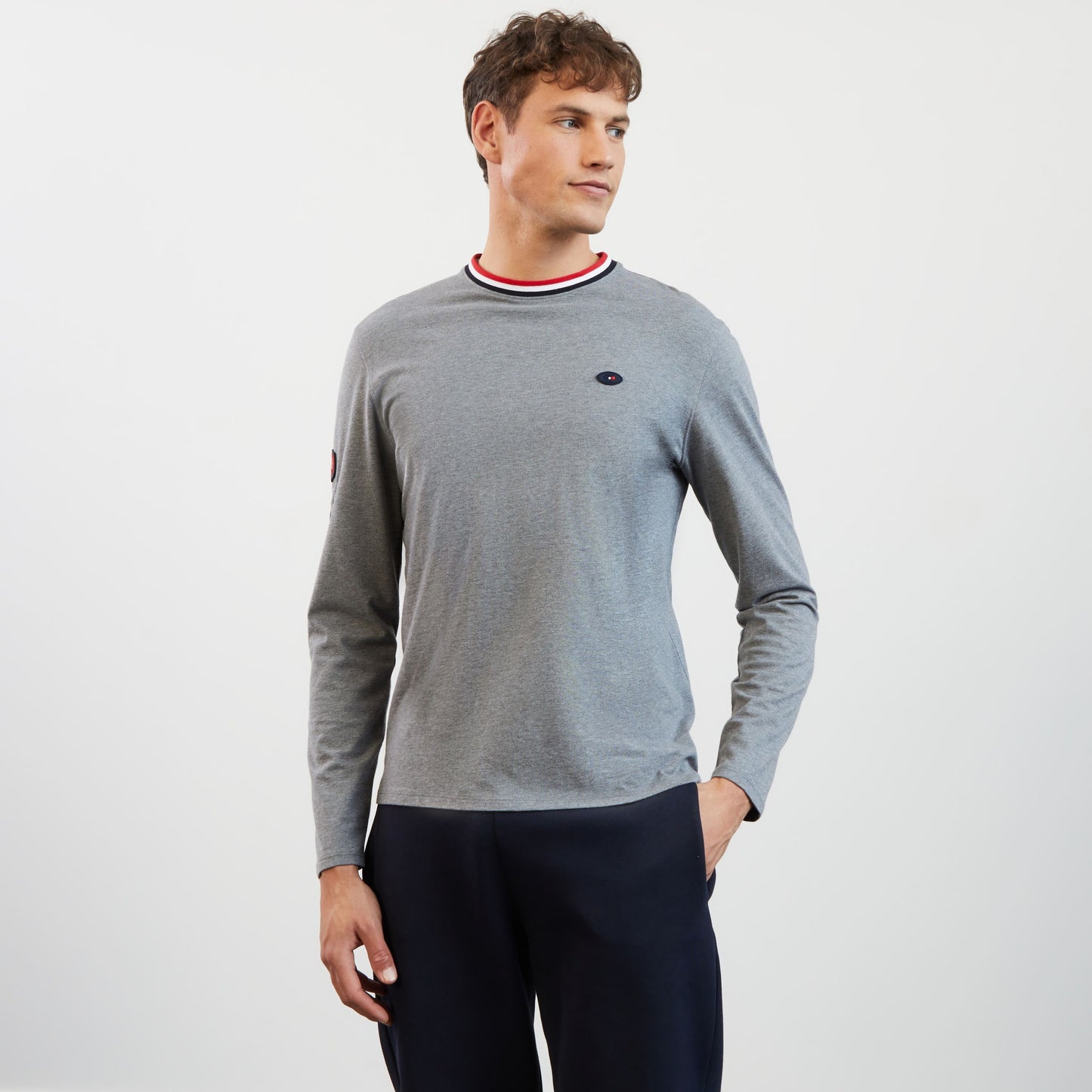 T-shirt gris manches longues détails broderies n°10 et XV de France